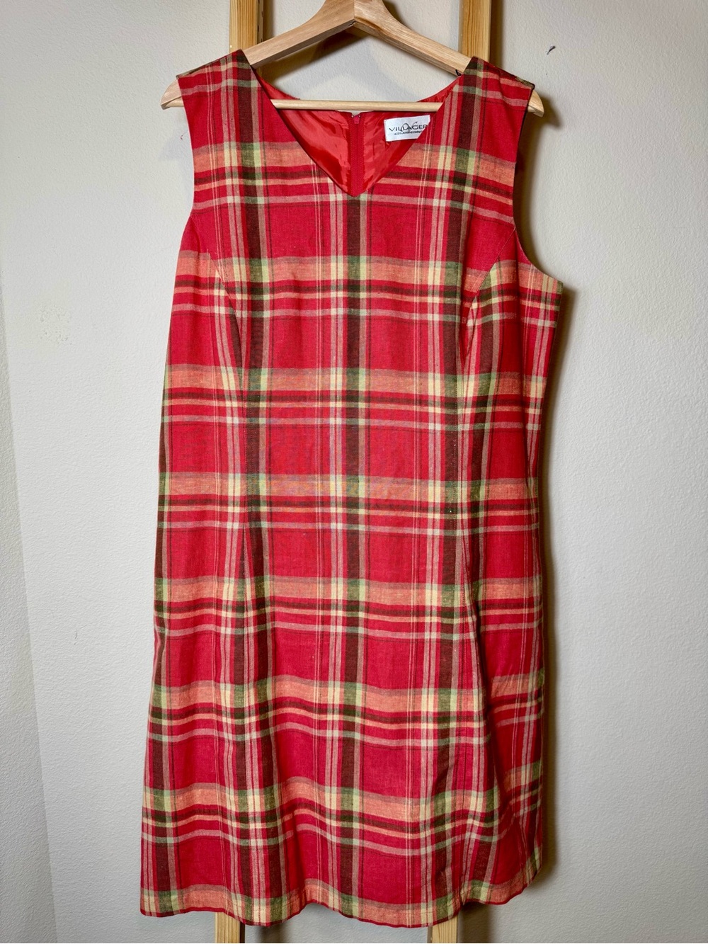 Vintage Villager Liz Claiborne Plaid V-Neck Shift Dress Size 16